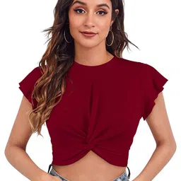 SHOPONBIT Women Solid Round Neck Crop Top-picture-17