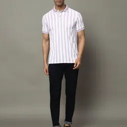 OGEN Men Striped Polo Collar Raw Edge T-shirt image 3