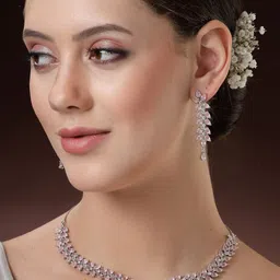 ZENEME Rhodium Plated Stones Studded Jewellery Set image 4