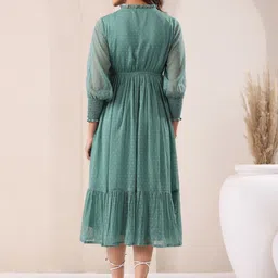 Janasya Keyhole Neck Chiffon Fit & Flare Midi Dress image 2