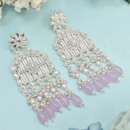 MEIRA JEWELLERY Silver-Plated Artificial Stones Studded & Beaded Drop Earrings-picture-40