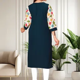 KHANJAN FASHION Printed Round Neck Tie-Up Detail Straight Kurta image 2