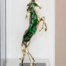 ghar art Green & Yellow Textured Metal Emerald Gallop Luxury Horse Sculpture Showpieces-picture-15