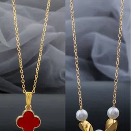 Birado Jewellery Set Of 2 Stainless Steel Gold-Plated Artificial Beaded Minimal Necklace-picture-31