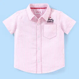 Babyhug 100% Cotton Woven Half Sleeve Striped Shirt - Pink-image-33