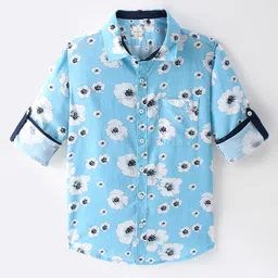 INFINITY Cotton Woven Full Sleeves Floral Printed Shirt - Blue-picture-26