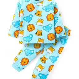 Babyhug Cotton Knit Full Sleeves Night Suit With Animals Print - Light Blue-picture-27