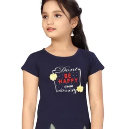 Lei-Chie Cotton Half Sleeves Be Happy Text Printed Tee - Navy Blue-picture-28