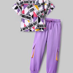 Ollington St. Cotton Knit Half Sleeves Printed Top & Joggers Set - Multicolor-picture-3