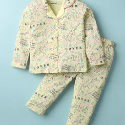 Doreme Single Jersey Knit Full Sleeves Co-Ord Night Suit With Floral Print - Light Yellow-picture-22