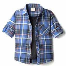 Rikidoos Full Sleeves Checked Shirt With Attached Tee - Blue & Black-picture-19