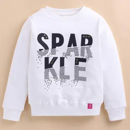 giniekids Cotton Blend Knit Full Sleeves Sparkle Text Printed Light Winter Sweatshirt - Off White-picture-30