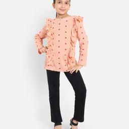 Nino Togs Cotton Jersey Knit Full Sleeves Hearts Printed Frill Detailed Top & Lounge Pants - Pink & Black-picture-20