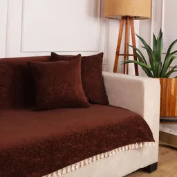 STITCHNEST Brown 3 Seater Chenille Sofa Cover-picture-10