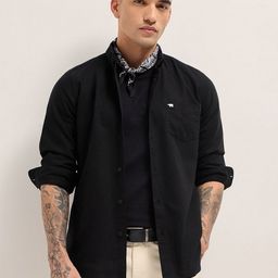 THE BEAR HOUSE Men Slim Fit Solid Button-Down Collar Pure Cotton Casual Shirt-picture-16