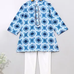 Babyhug Cotton Knit Full Sleeves Kurta & Pajama Set Ethnic Print - Indigo image 2