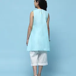 BIBA Sleeveless Schiffli Embroidered Straight Kurta With Pant Set - Blue image 3