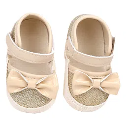 Baby Moo Bow Applique Detailed & Self Designed Anti Skid Sandals - Beige image 3