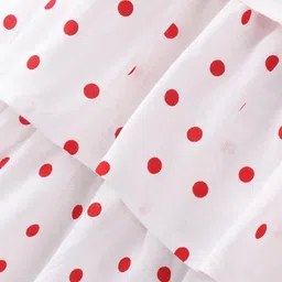 Babyhug Rayon Woven Sleeveless Top With Polka Dots Print - White & Red image 3