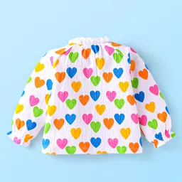 Babyhug Single Jersey Knit Full Peasant Sleeves Heart Printed Top & Denim Jeans Set - Blue & Pink image 3