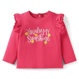 Babyhug Single Jersey Knit Full Sleeves Text Print Top with Frill Detailing and Layered Skirt Set - Navy Blue & Dark Pink image 3