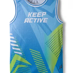 Pine Active Knit Sleeveless Printed Basketball T-Shirt & Shorts Set - Blue image 3