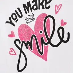 kookie kids india Kookie Kids Cotton Jersey Knit Half Sleeves T-Shirt with Glitter Heart Print - White image 3