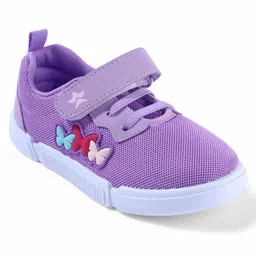 Cute Walk by Babyhug Velcro Closure Sneakers With Butterfly Applique - Purple image 3