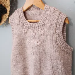 Woonie Hand Knitted Sleeveless Floral Designed Sweater - Beige image 4