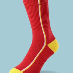 Pine Active Cotton Lycra Knit Breathable Athletic Ankle Length Socks With Logo Design Pack of 3 - Red Yellow & Black image 4