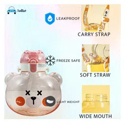 FunBlast Cartoon Water Bottle with Straw White  1000 ml image 5