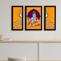 eCraftIndia Set of 3 Orange & Purple Satin Matt Texture Lord Krishna UV Wall Arts image 2