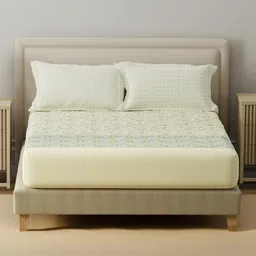 Layers BasicX Yellow Printed Pure Cotton 120TC King Bedsheet & 2 Pillow Covers 108" x 108"-image-67