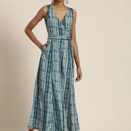Shae by SASSAFRAS Teal & White Printed Basic Jumpsuit-picture-1