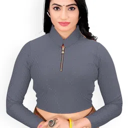 SS Sanket Synthetics Textured Dobby Zipper Full Sleeved Saree Blouse-picture-28