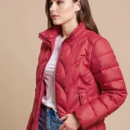 Mast & Harbour Women Mock Collar Solid Puffer Jacket image 5