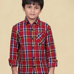 SKY PEARL Boys Tartan Checked Spread Collar Standard Cotton Shirt-picture-37