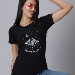 Y.O.U Women Bio Finish Graphic Printed Round Neck Pure Cotton Slim Fit T-shirt-image-69