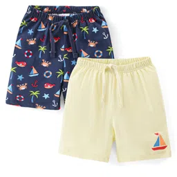 Babyhug Cotton Knit Shorts with Sea Print Pack of 2 - Blue and White-picture-19