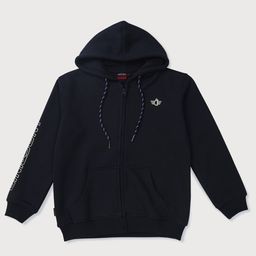 GINI & JONY Cotton Knit Full Sleeves Front Open Hooded Sweatshirt With Logo Print - Black-picture-36