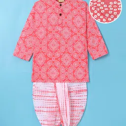 Ridokidz Full Sleeves Bandhani Printed Dhoti Kurta - Peach-picture-11