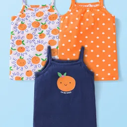 Babyhug 100% Cotton Knit Singlet Sleeves Tangerine & Polka Dots Printed Slips Pack of 3 - Orange & Navy Blue-image-78