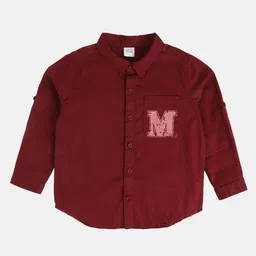 MINI KLUB Cotton Full Sleeves Alphabet Printed Shirt - Wine Red-picture-34