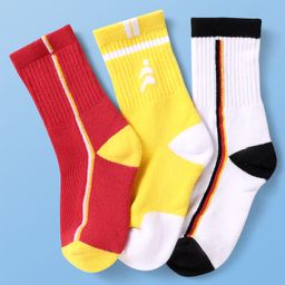 Pine Active Cotton Lycra Knit Breathable Athletic Ankle Length Socks With Logo Design Pack of 3 - Red Yellow & Black-picture-14