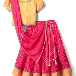 Babyhug Woven Half Sleeves Bandhani Printed Lehenga Choli Set With Embroidery Detailing & Dupatta - Fuchsia-picture-29