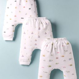 Simply Interlock Knit Full Length Vehicle Printed Diaper Leggings Pack of 3 - White-picture-24