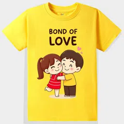 KAVEE Pure Cotton Knit Raksha Bandhan Theme Half Sleeves Bond Of Love Text Printed Biowashed Tee - Yellow-picture-19