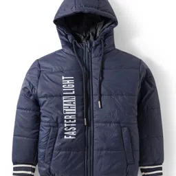Pine Kids Woven Full Sleeves Hooded Jacket With Faster Than Light Text Print - Navy Blue-picture-10