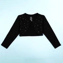 Kiddopanti Cotton Fleece Knit Full Sleeves Rhinestone Embellished Shrug - Black image 1