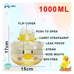 FunBlast Cartoon Water Bottle with Straw Yellow  1000 ml image 2